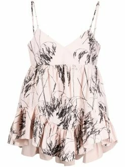 Alexander McQueen ruffle-trim leaf-print top