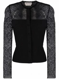 Alexander McQueen lace ribbed-knit cardigan