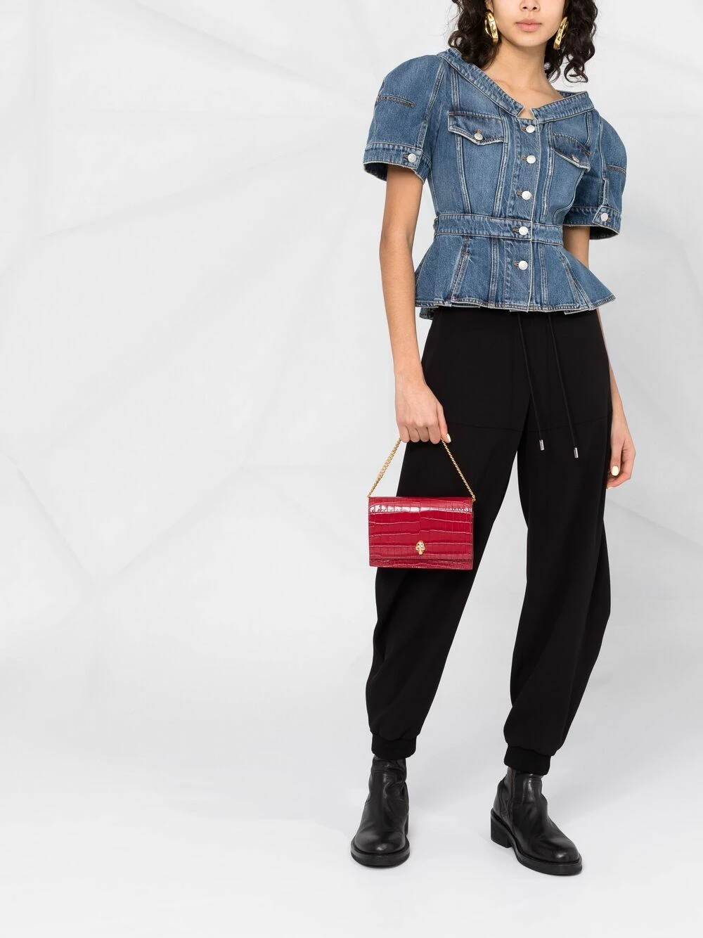 Alexander McQueen Puff sleeve denim top 2 Alexander McQueen puff-sleeve denim top