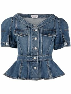Alexander McQueen puff-sleeve denim top