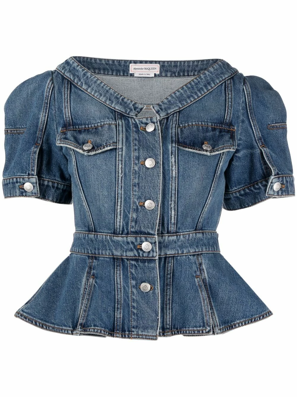 Alexander McQueen Puff sleeve denim top 1 Alexander McQueen puff-sleeve denim top