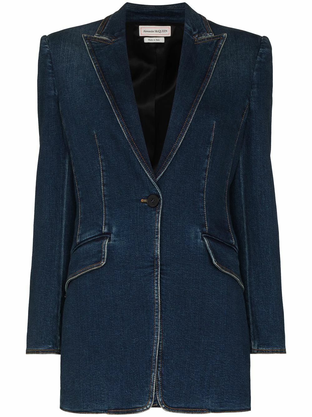 Alexander McQueen Single breasted denim blazer 1 Alexander McQueen single-breasted denim blazer