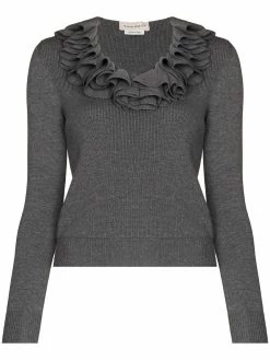 Alexander McQueen ruffle-detail scoop-neck jumper