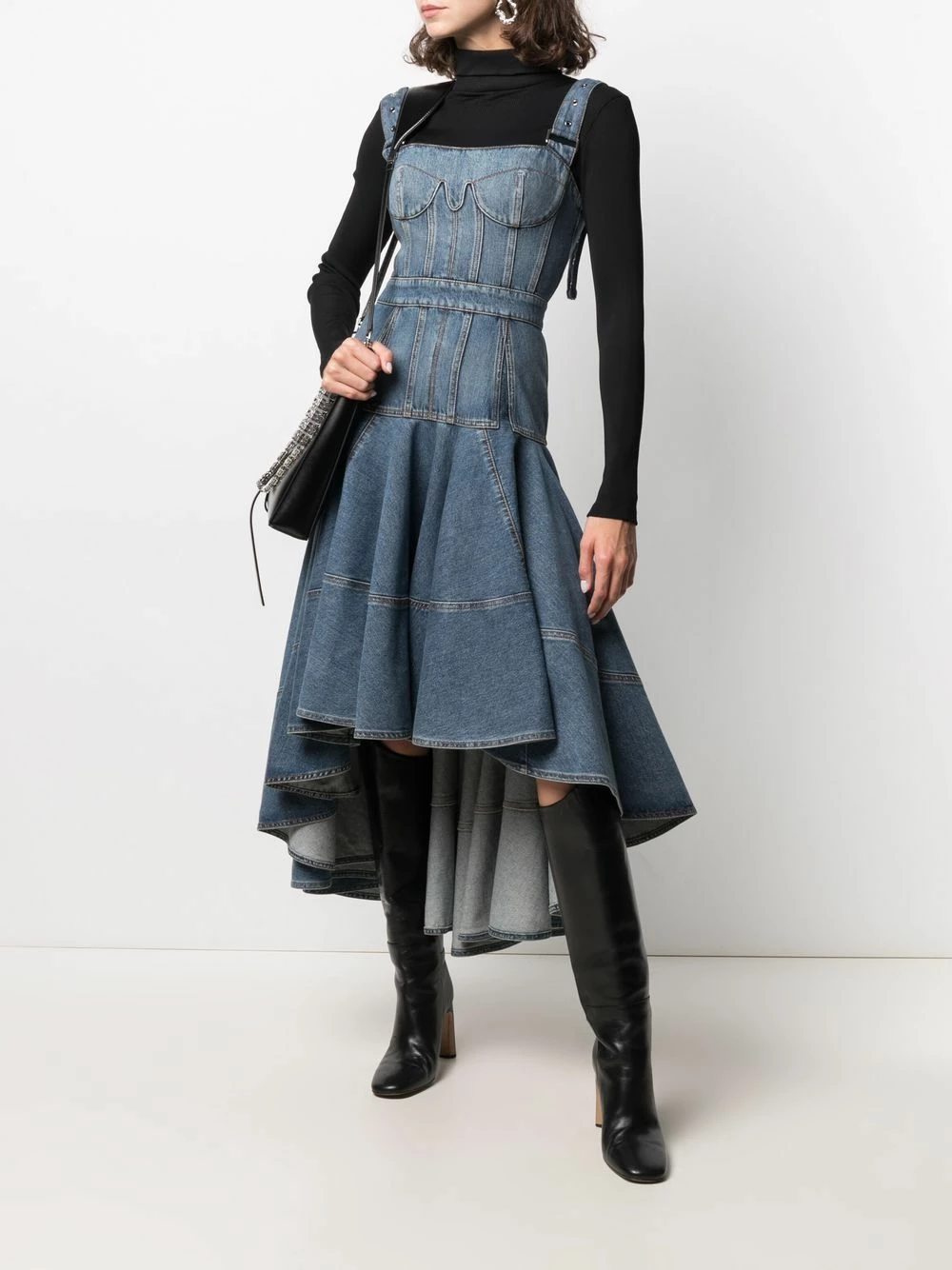 Alexander McQueen Square neck denim dress 2 Alexander McQueen square-neck denim dress