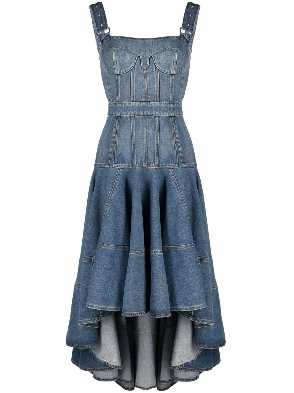 Alexander McQueen Square neck denim dress 1 Alexander McQueen square-neck denim dress