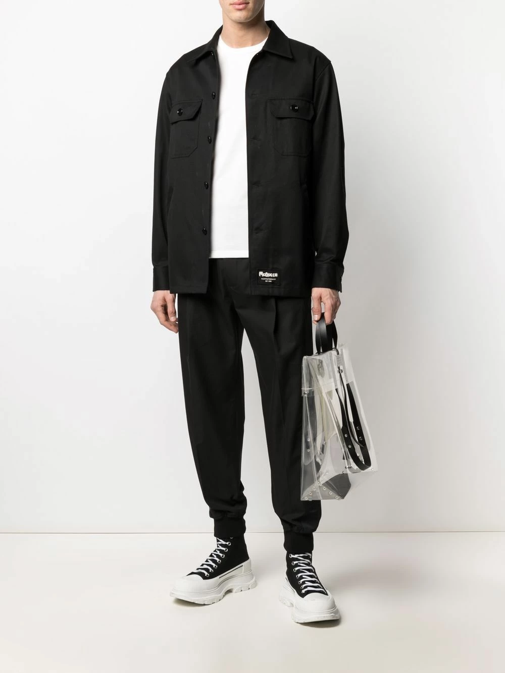 Alexander McQueen Logo patch shirt jacket 2 Alexander McQueen logo-patch shirt jacket