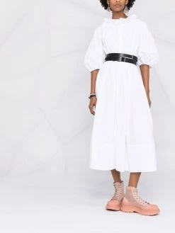 Alexander McQueen ruffled short-sleeved poplin-cotton dress