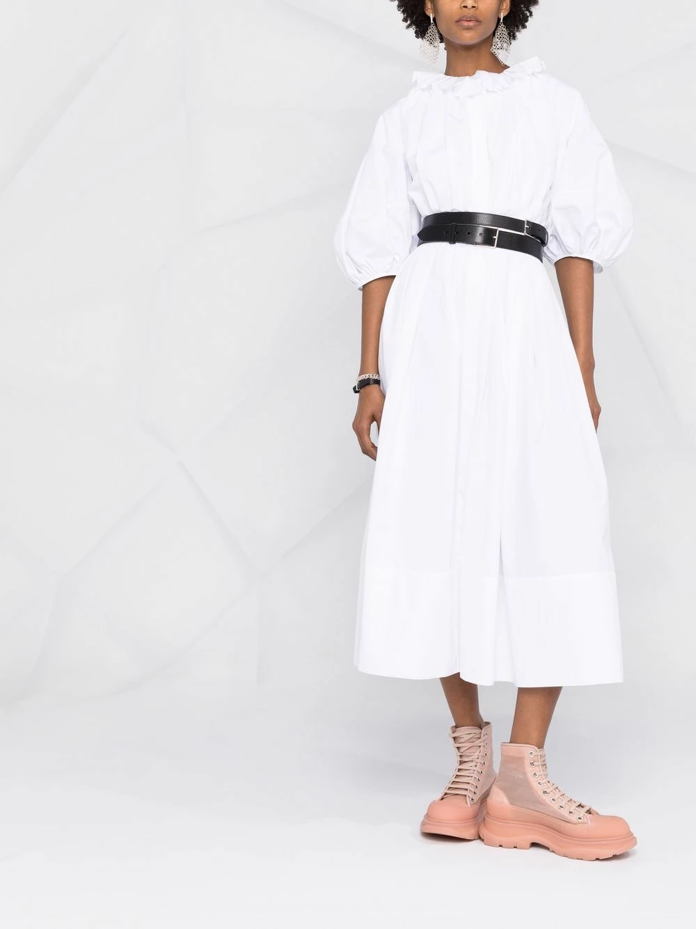 Alexander McQueen Ruffled short sleeved poplin cotton dress 2 Alexander McQueen ruffled short-sleeved poplin-cotton dress