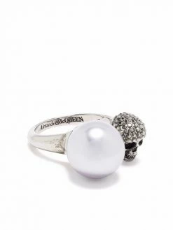 Alexander McQueen faux pearl Skull charm ring