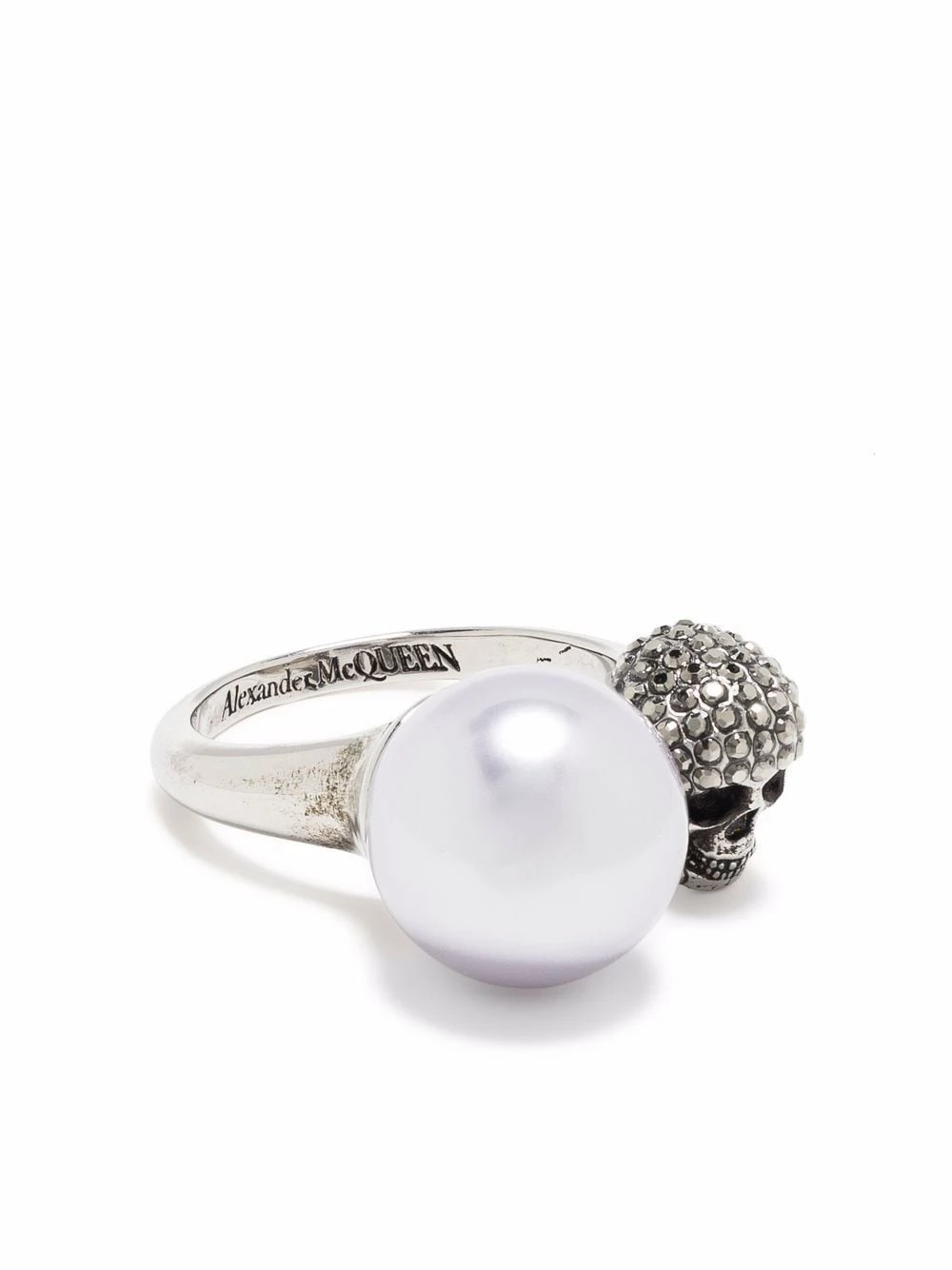 Alexander McQueen Faux pearl Skull charm ring 1 Alexander McQueen faux pearl Skull charm ring