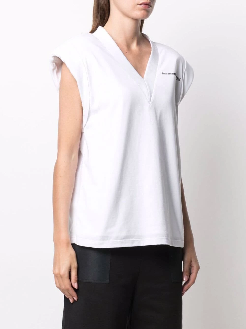 Alexander McQueen Logo print V neck top 3 Alexander McQueen logo-print V-neck top