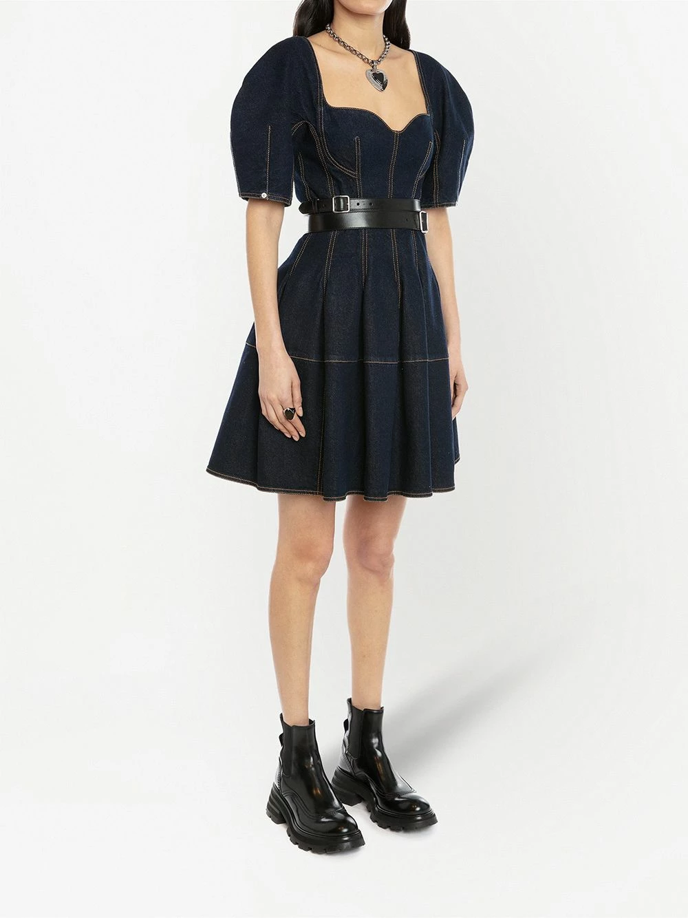 Alexander McQueen Cocoon sleeve denim dress 3 Alexander McQueen cocoon-sleeve denim dress