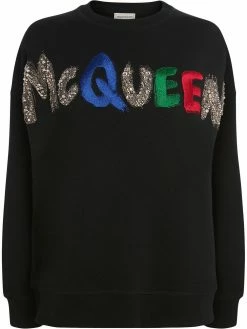 Alexander McQueen glitter embroidered-logo sweatshirt