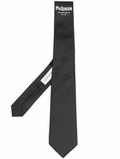 Alexander McQueen embroidered-logo silk tie