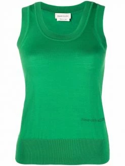 Alexander McQueen logo-embroidered cashmere tank top