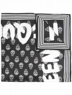 Alexander McQueen logo embroidered silk scarf
