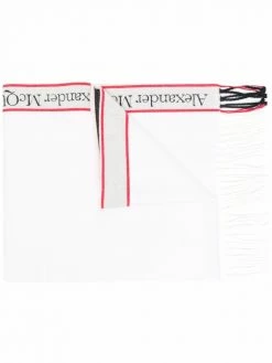 Alexander McQueen fringed logo-stripe scarf