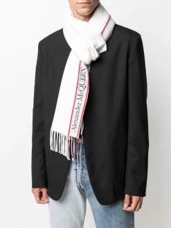 Alexander McQueen fringed logo-stripe scarf