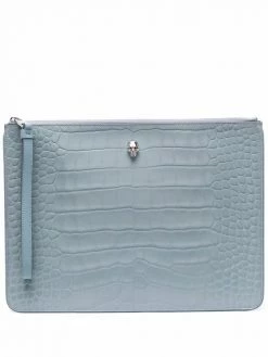 Alexander McQueen crocodile-effect skull-stud clutch bag