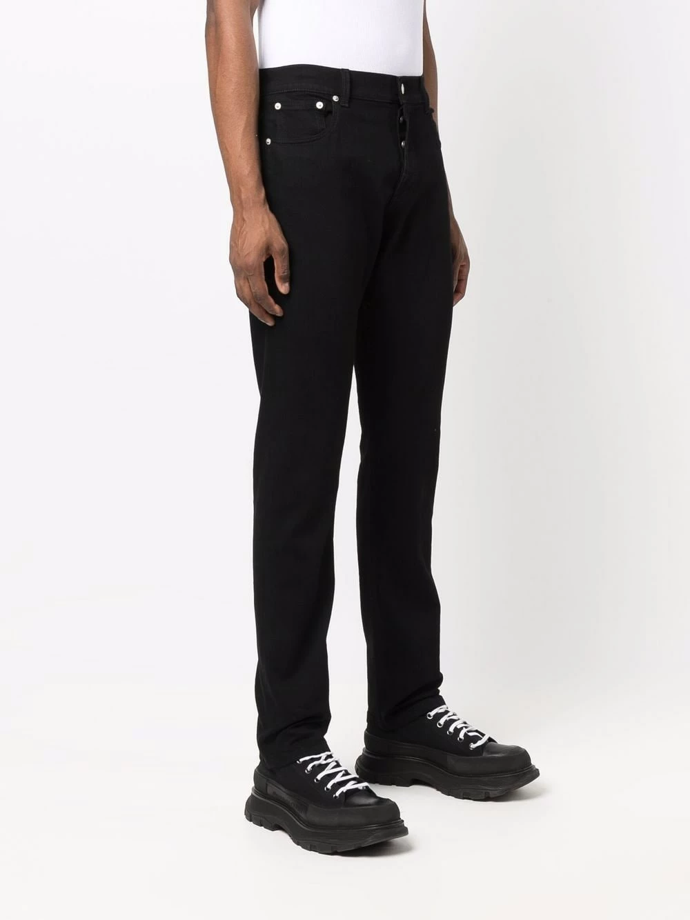 Alexander McQueen Logo print slim cut jeans 3 Alexander McQueen logo-print slim-cut jeans