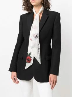 Alexander McQueen logo floral embroidered scarf