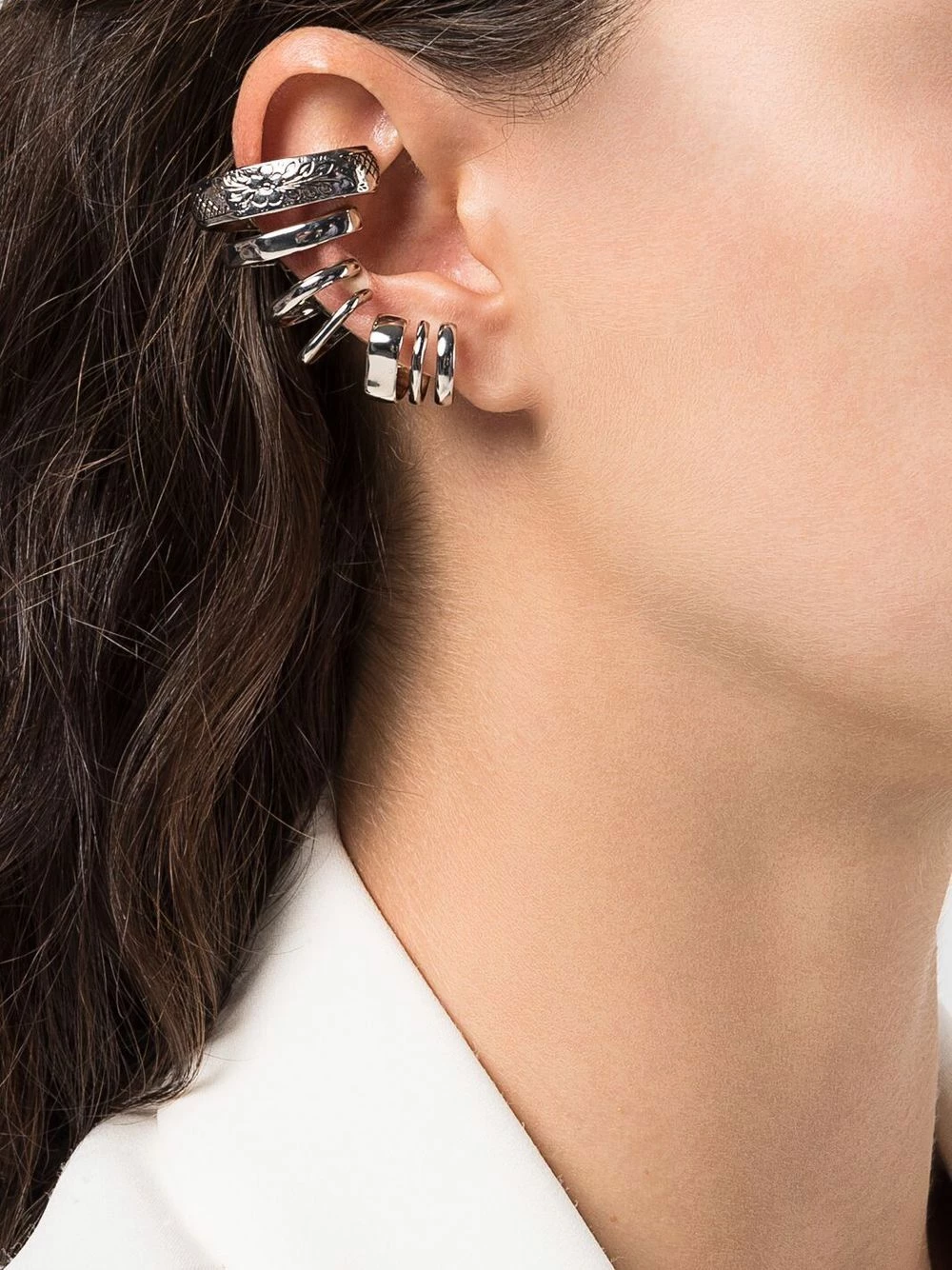 Alexander McQueen Punk floral engraved multi hoop ear cuff 2 Alexander McQueen Punk floral-engraved multi-hoop ear cuff