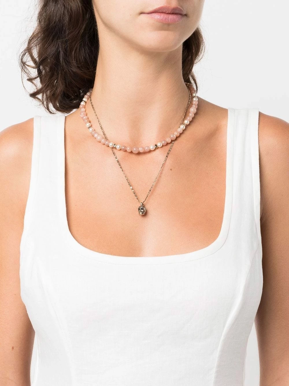 Alexander McQueen Skull charm beaded double necklace 2 Alexander McQueen Skull charm beaded double necklace