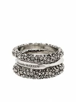 Alexander McQueen set of three crystal-embellished rings