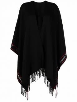 Alexander McQueen logo-trim tasseled poncho scarf