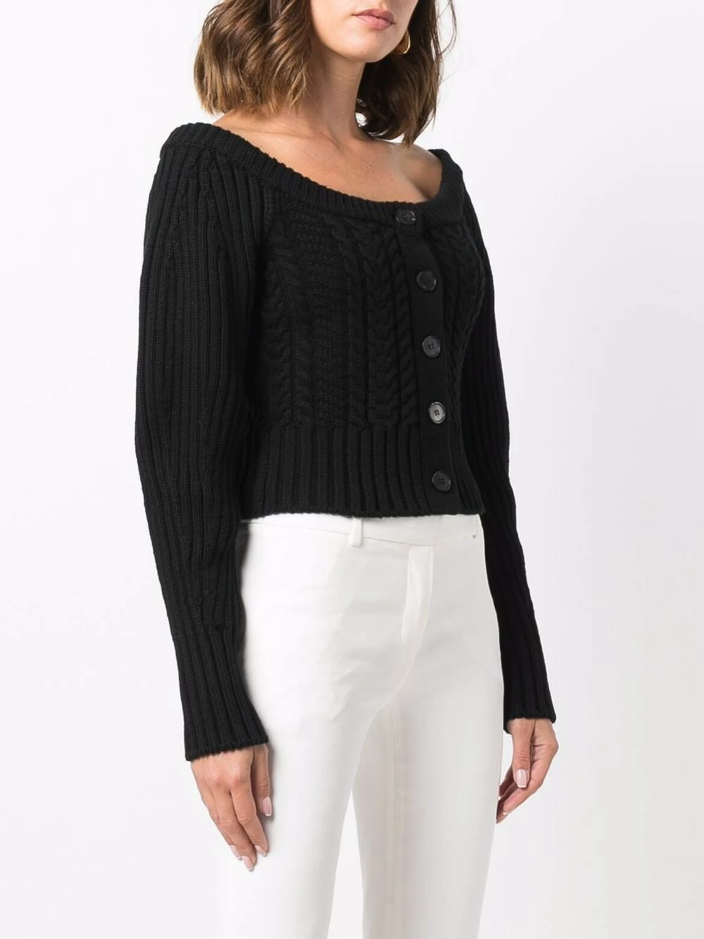 Alexander McQueen Off shoulder knit cardigan 3 Alexander McQueen off-shoulder knit cardigan