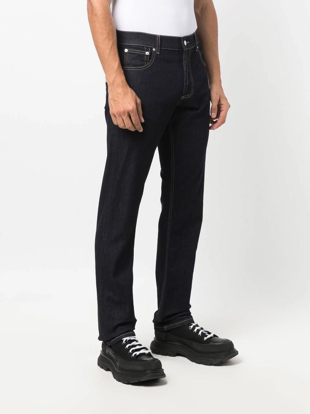 Alexander McQueen Logo embroidered slim fit jeans 3 Alexander McQueen logo-embroidered slim-fit jeans