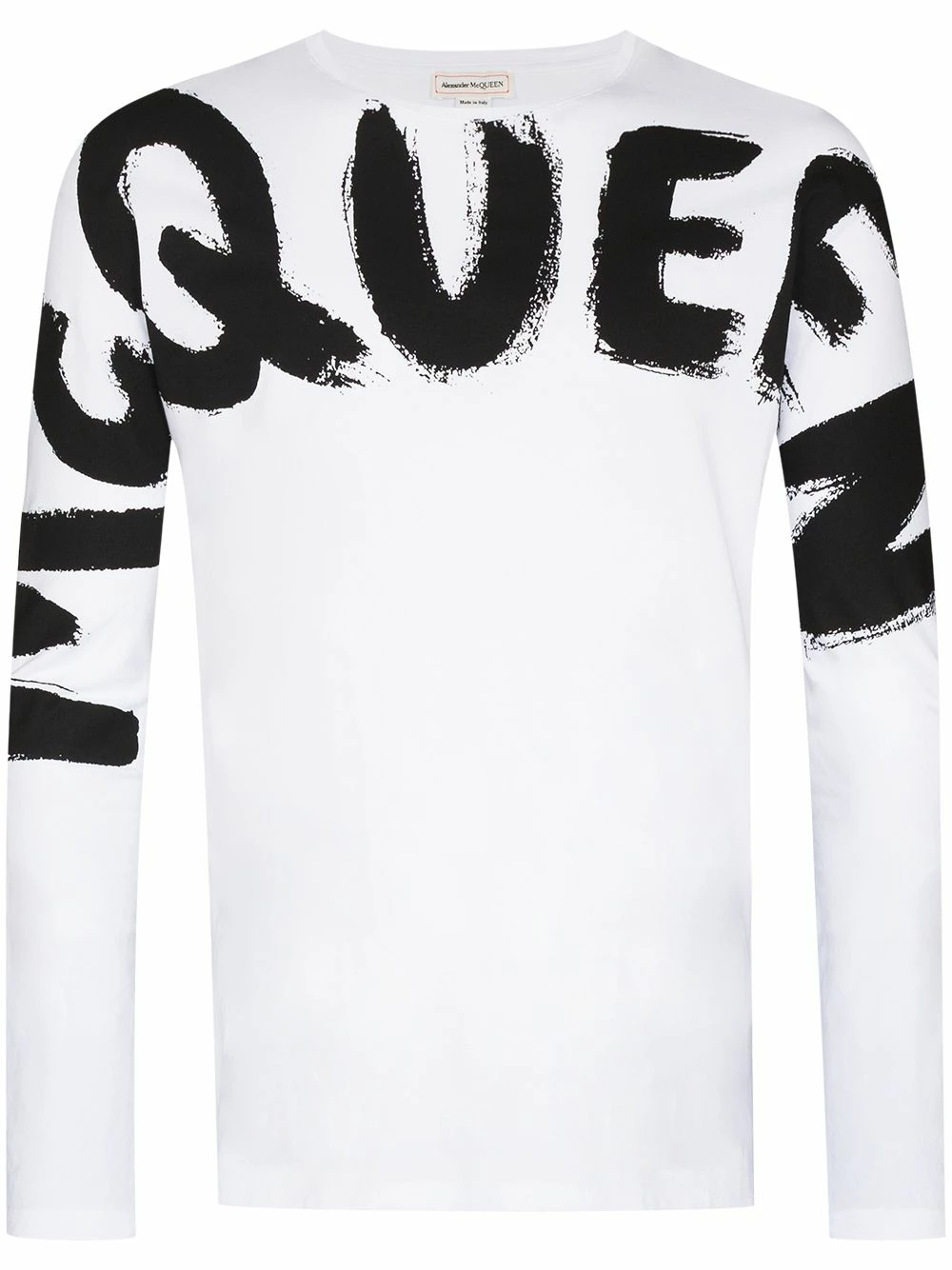 Alexander McQueen Graffiti logo long sleeve T shirt 1 Alexander McQueen graffiti-logo long-sleeve T-shirt