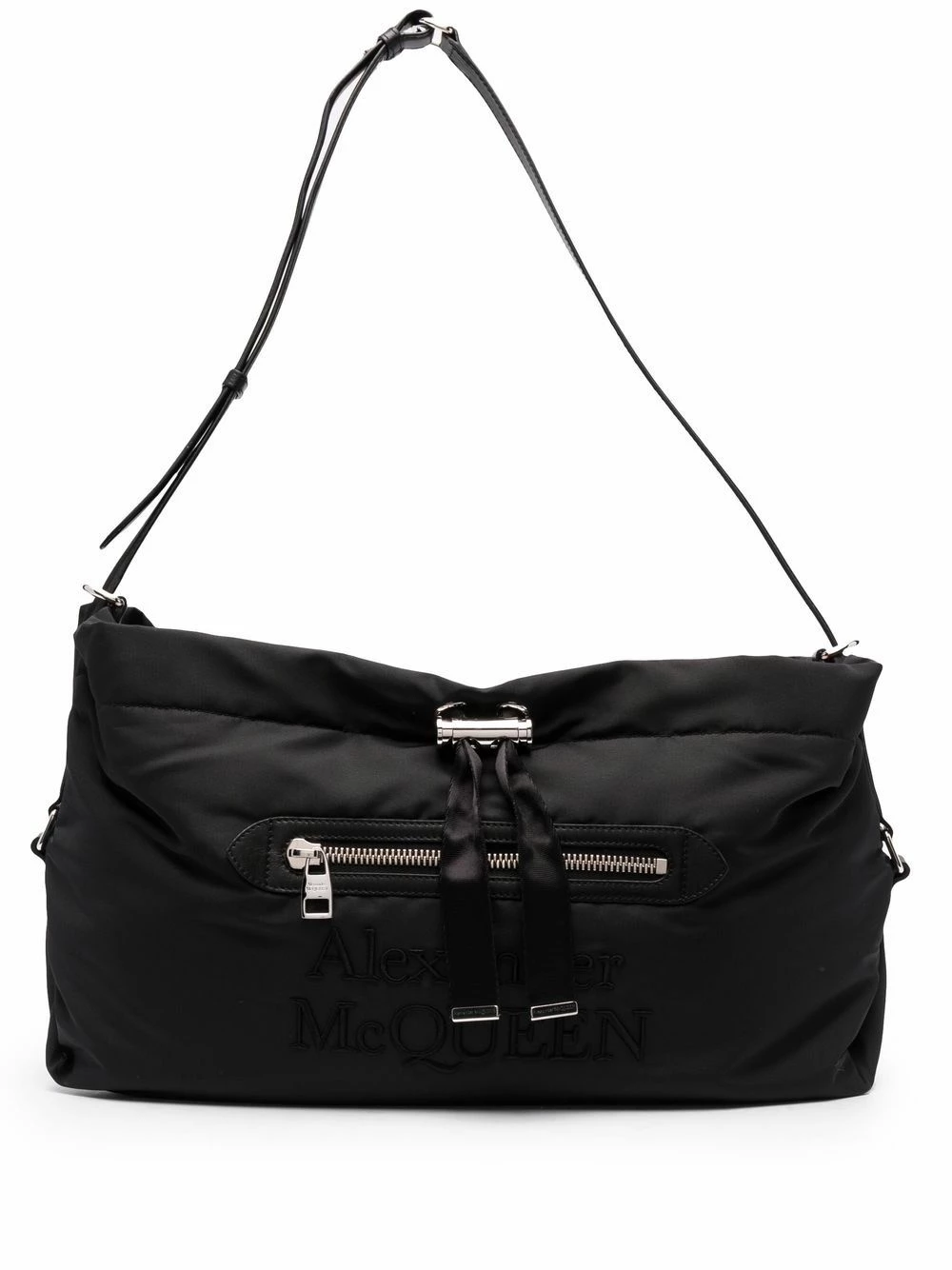 Alexander McQueen Large logo embroidered shoulder bag 1 Alexander McQueen large logo-embroidered shoulder bag