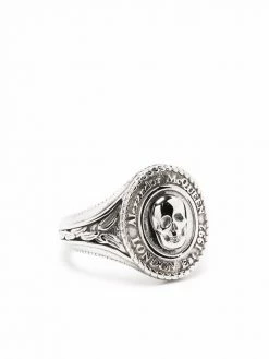 Alexander McQueen engraved skull signet ring