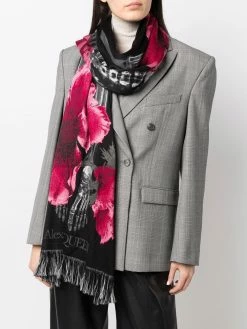 Alexander McQueen floral-knit frayed-trim scarf