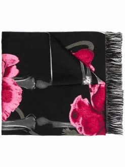 Alexander McQueen floral-knit frayed-trim scarf