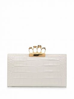 Alexander McQueen crocodile-effect skull-detail clutch