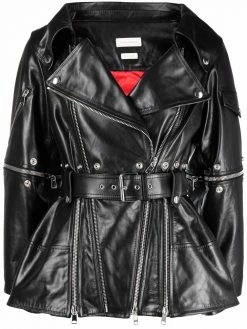 Alexander McQueen belted-waist biker jacket