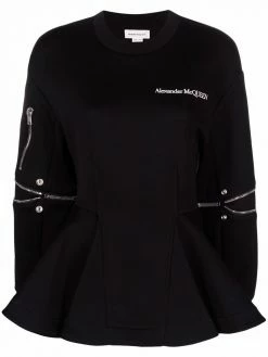 Alexander McQueen zip-detailed peplum sweatshirt