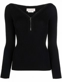 Alexander McQueen zip-detail ribbed-knit top