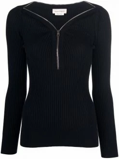 Alexander McQueen ribbed-knit half-zip top