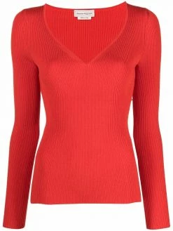Alexander McQueen V-neck ribbed-knit jumper