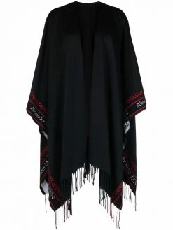 Alexander McQueen fringed knit logo-edge poncho