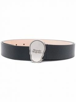 Alexander McQueen logo skull-buckle leather belt