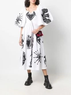 Alexander McQueen papercut-print puff-sleeve dress