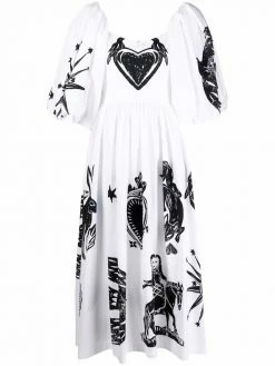 Alexander McQueen papercut-print puff-sleeve dress