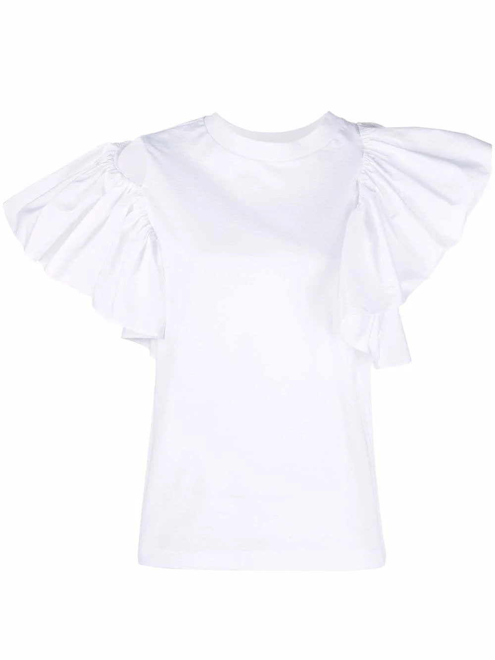 Alexander McQueen Asymmetric ruffle sleeves T shirt 1 Alexander McQueen asymmetric ruffle-sleeves T-shirt
