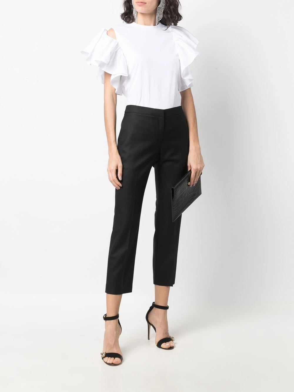 Alexander McQueen Asymmetric ruffle sleeves T shirt 2 Alexander McQueen asymmetric ruffle-sleeves T-shirt