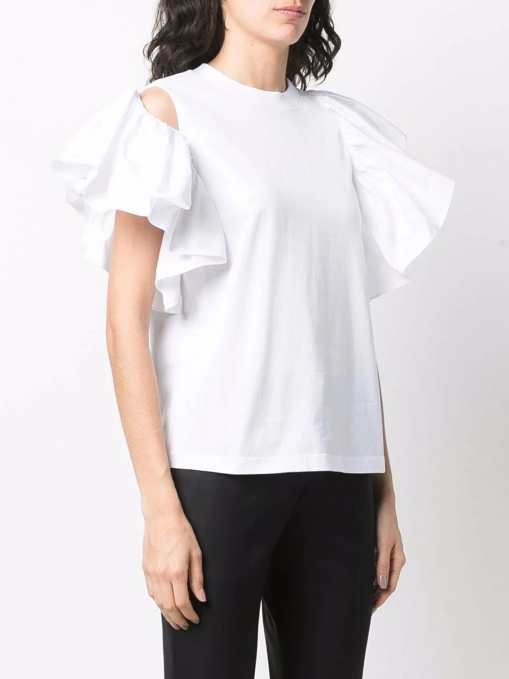 Alexander McQueen Asymmetric ruffle sleeves T shirt 3 Alexander McQueen asymmetric ruffle-sleeves T-shirt