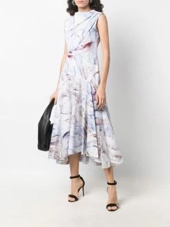 Alexander McQueen marbled flared midi dress